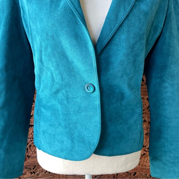 Vintage Handmade Western Teal Faux Suede Single-Button Women's Blazer Jacket - Picture 4 of 9